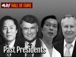 Four faces of past presidents of ITF, From left to right: General Choi Hong Hi, Honorable Russell MacLellan, Grand Master Trân Triêu Quân and Grand Master Pablo Trajtenberg.

